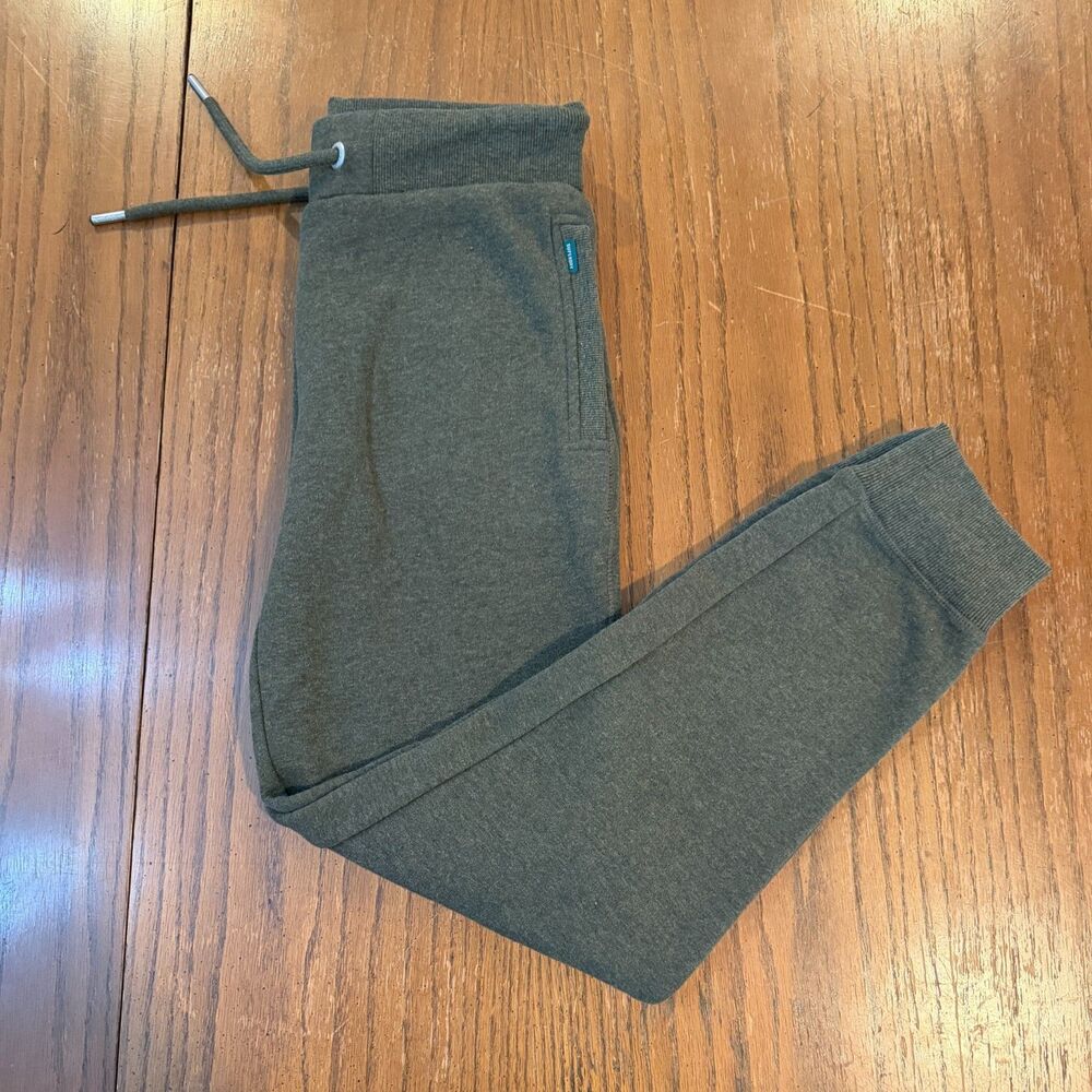 Superdry Jogger Sweatpants Olive Green Fleece Lined Tapered Drawstring Size S